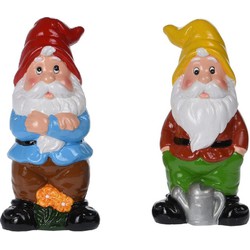 Tuinkabouters - 2x - polystone - 20 cm - rode/gele muts - Tuinbeelden