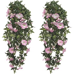 2x stuks groene Petunia lichtroze bloemen kunstplanten 80 cm - Kunstplanten
