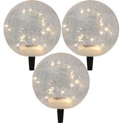 Set van 6x stuks solar tuinlampen/prikspots glazen craquele bol op zonne-energie 20 cm - Prikspotjes