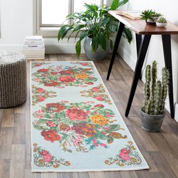 Adrasos Vintage Gebloemd Kelim Multi Wasbaar & Waterdicht - Loper - 80X300 Cm - Adrasos Vintage Gebloemd Kelim Multi Wasbaar & Waterdicht - Loper - 80X300 Cm