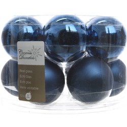 3 stuks - Kerstbal glas glans-mat diameter 5cm nacht blauw - KSD