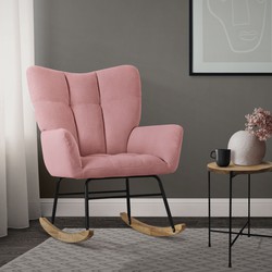 Schommelstoel met armleuningen in badstof roze tot 120 kg schommelstoel naturel hout Relaxfauteuil