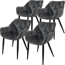 Eetkamerstoel set van 4 met rugleuning en armleuningen antraciet Keukenstoel met microvezel fluwelen hoes ML design