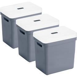 Set van 3x opbergboxen/opbergmanden donkerblauw van 25 liter kunststof met transparante deksel - Opbergbox