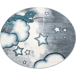 Tapijtenloods Kids Dreams Rond Vloerkleed Kinderkamer Blauw / Grijs Laagpolig- 160 CM ROND