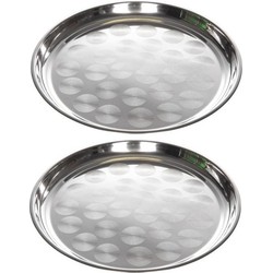 Cosy & Trendy Dienblad - 2x - RVS - rond - 36 cm - zilver - Dienbladen