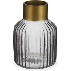 Bloemenvaas - luxe decoratie glas - grijs transparant/goud - 12 x 18 cm - Vazen