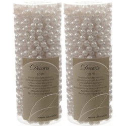 Decoris Kerstslinger - 2x - wit - kralen - 10 meter - guirlande - Kerstslingers