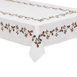 Feeric christmas tafelkleed kerst - wit met hulst -polyester -240 x 140 cm - Tafellakens
