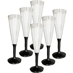 DID Prosecco/Champagneglazen - 6x stuks - transparant/zwart - kunststof - 165 ml - Champagneglazen