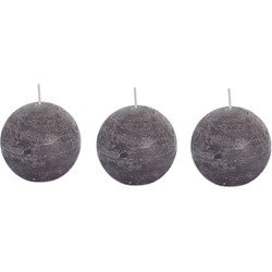 3x Ronde rustieke kaarsen taupe 8 cm 24 branduren sfeerkaarsen - bolkaarsen