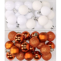 Kunststof kerstballen oranje met wit set van 40x stuks 3 cm - Kerstbal