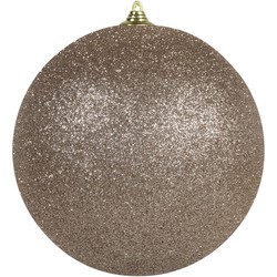 1x Champagne grote decoratie kerstballen met glitter kunststof 25 cm - Kerstbal