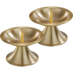 2x Ronde metalen stompkaarsenhouder goud voor kaarsen 7-8 cm doorsnede - kaars kandelaars