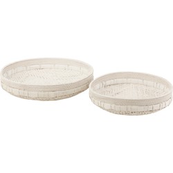 J-line - Set Van 2 Schalen Rond Rotan Wit - 50x50x14cm