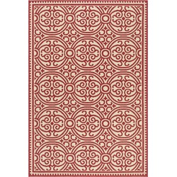 Safavieh Medallion Indoor/Outdoor Woven Area Rug, Beachhouse Collection, BHS134, in Red & Creme, 122 X 183 cm