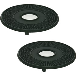 2x stuks gietijzeren ronde pannen/theepot onderzetters zwart 13 cm - Panonderzetters