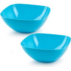 Plasticforte serveerschaal/saladeschaal - 2x - D28 x H11 cm - kunststof - blauw - 4800 ml - Serveerschalen