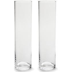 Set van 2x stuks cilinder bloemenvaas/bloemenvazen 10 x 40 cm transparant glas - Vazen