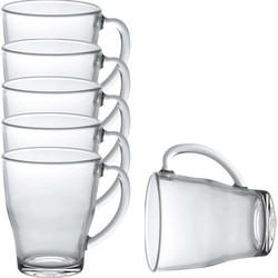 Duralex Theeglazen/koffieglazen Cosy - 6x stuks - transparant glas - 350 ml - met handvat - Koffie- en theeglazen