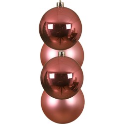 Decoris Kerstballen - 4x stuks - kunststof - roze - 10 cm - Kerstbal