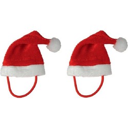 2x Mini kerstmutsen met bandje voor mini knuffeldieren of kleine poppen - Kerstmutsen