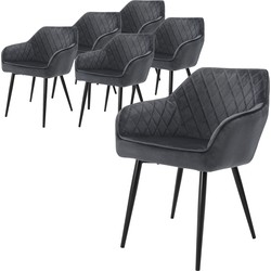 Eetkamerstoel set van 6 antraciet fluwelen bekleding met metalen poten incl. montagemateriaal ML-Design