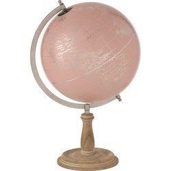 J-line - Wereldbol Op Voet Hout Light Roze/goud Medium - 33x30x55.5cm