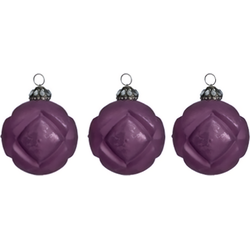 Set van 3 decoratieve paarse glazen kerstballen D10