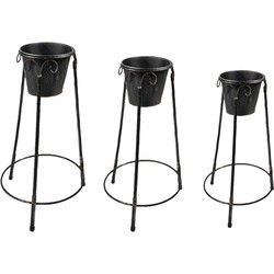 Clayre & Eef Bloempot Set van 3 Zwart IJzer