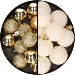 36x stuks kunststof kerstballen goud en wol wit 3 en 4 cm - Kerstbal