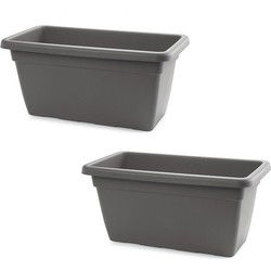 PlasticForte Plantenbak - 2x - antraciet - rechthoekig - 60x32x27 cm - Plantenbakken