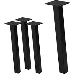 Set van 4 tafelpoten schuin H42 cm glanzend zwart gepoedercoat staal hoekprofiel 4x4 cm I-vorm 96° helling ML ontwerp