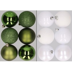 12x stuks kunststof kerstballen mix van appelgroen en wit 8 cm - Kerstbal