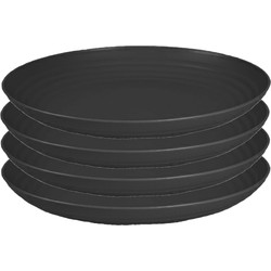 PlasticForte Rond bord/camping bord - 4x - D25 cm - zwart - kunststof - Dinerborden