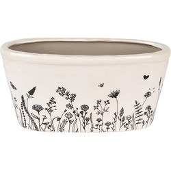 Clayre & Eef Bloempot  23x11x11 cm Beige Zwart Keramiek Ovaal Bloemen Bloempot Binnen