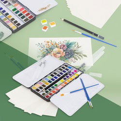 Aquarelverfdoos met 48 kleuren inclusief penselen en papieren verfdoosset