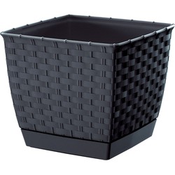 Prosperplast Plantenpot - rotan kunststof - 25 x 22 cm - antraciet - Plantenpotten
