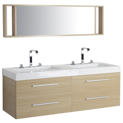 Beliani MALAGA - Badkamerkast met spiegel-Lichte houtkleur-MDF