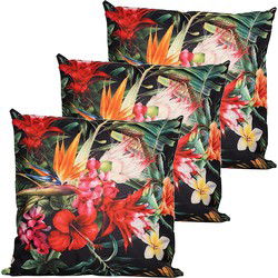 Anna's collection buitenkussen bloem - 3x - rood/zwart - 60 x 60 cm - Sierkussens