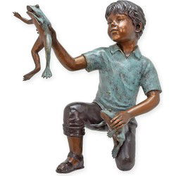 A BRONZE SCULPTURE OF BOY PLAYING WITH A FROG