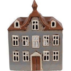 Clayre & Eef Waxinelichthouder Huis 16x9x20 cm Grijs Bruin Keramiek Theelichthouder