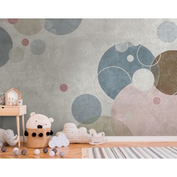 One Wall one Role fotobehang stip grijs, beige, blauw, roze en bruin - 371 x 280 cm - AS-383071