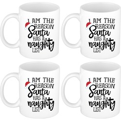 Set van 4x stuks I am the reason Santa has a naughty list cadeau mokken/bekers Kerstmis 300 ml - Bekers