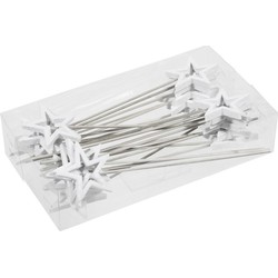 Kerststukje - 24x - wit - stekers - met open ster - 6 cm - Kerststukjes