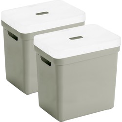 Set van 2x opbergboxen/opbergmanden lichtgroen van 25 liter kunststof met transparante deksel - Opbergbox