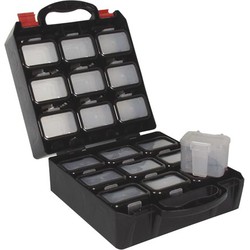 Plastic tool box met 18 plastic doosjes voor riembevestiging