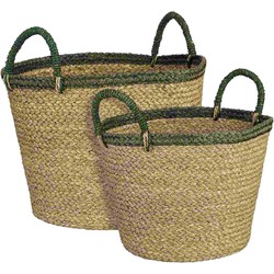 Mica Decorations Mand Mady - 39x39x41 cm - Zeegras - Groen- Set van 2