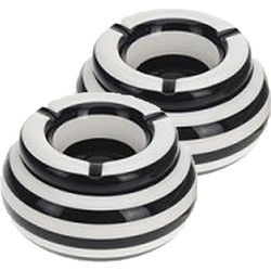 2x stuks gestreepte asbak zwart/wit met opvangbak 11 cm - Asbakken
