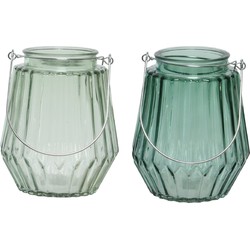 Set van 2x stuks theelichthouders/waxinelichthouders glas zeegroen en mistgroen 11 x 13 cm - Waxinelichtjeshouders